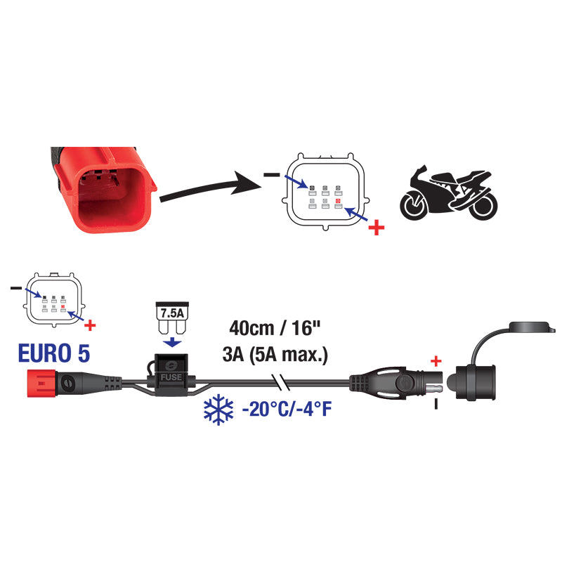OptiMate O-77 Ducati (2021+) EURO 5 6-Pin to SAE Adapter Cable 40cm