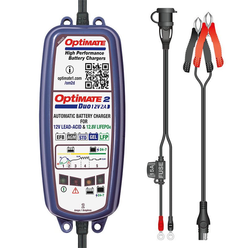 OptiMate 2 DUO 2A 5-Step Lithium & Lead Acid Battery Smart Charger