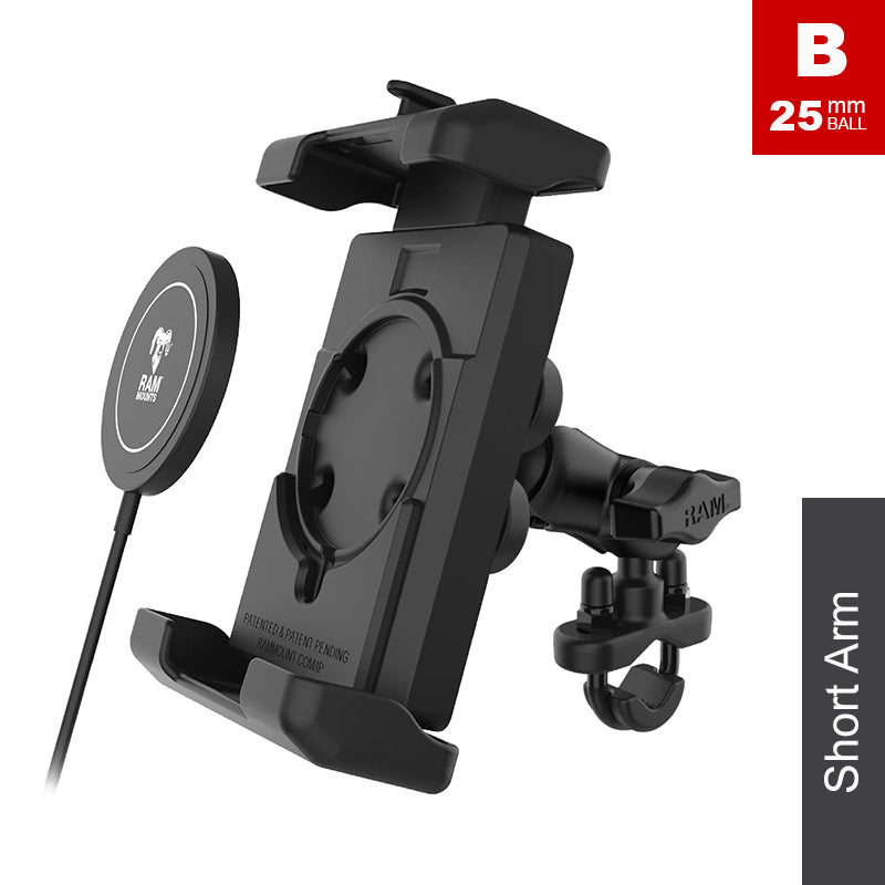 RAM U-Bolt Handlebar Quick-Grip Pro XL Vibration Damping Phone Kit & 15W Qi2 Charger 1" Ball