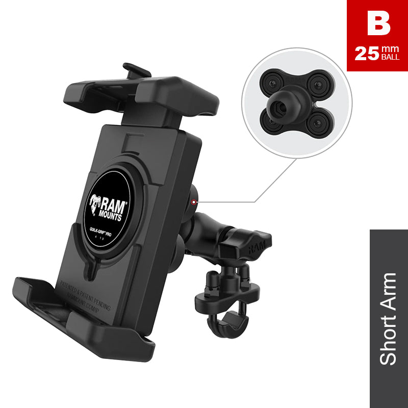 RAM U-Bolt Handlebar Rail Short Arm Quick-Grip Pro XL Vibration Damping Phone Kit 1" Ball