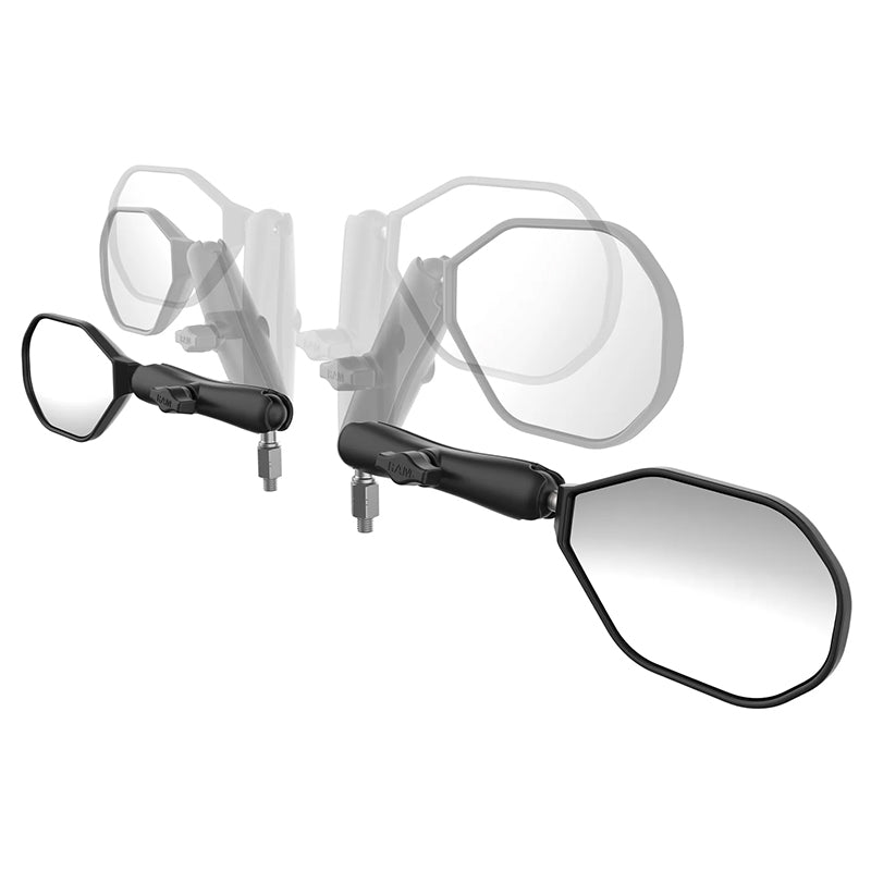 RAM Long Arm M10-1.25 & 1.5 Reverse Adapter Left & Right Tough Mirror Kit 1" Ball