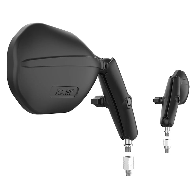 RAM Long Arm Left & Right Motorcycle Tough-Mirror Kit & M10-1.5 Adapters 1" Ball