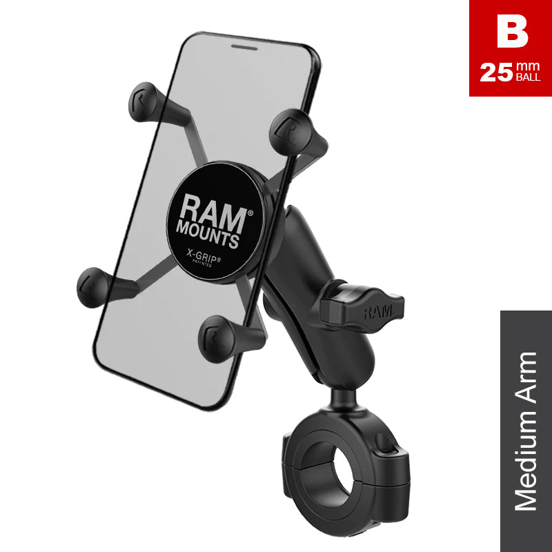 RAM Torque 28mm-38mm Handlebar Rail X-Grip Phone Kit