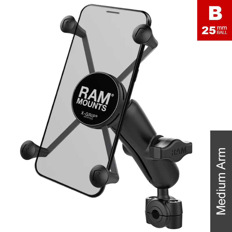 RAM Torque 10mm-16mm Mirror Stem Large X-Grip Phone Kit