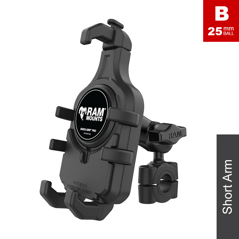 RAM Torque 19mm-25mm Handlebar Rail Quick Grip Pro Phone Kit 1" Ball
