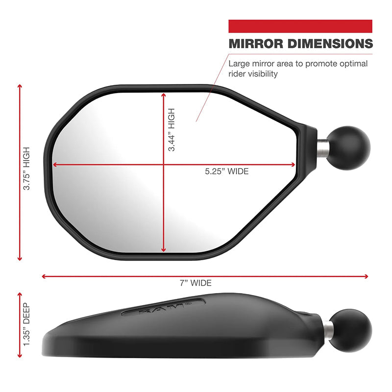 RAM Right Motorcycle Tough-Mirror 1" Ball