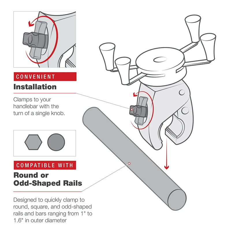 RAM Low Profile Medium Tough Claw X-Grip Phone Kit