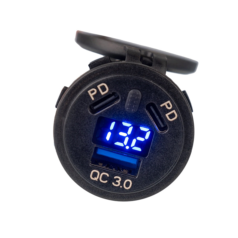 Rocky Creek Surface Mount Dual USB-C & USB-A Adapter with Voltmeter