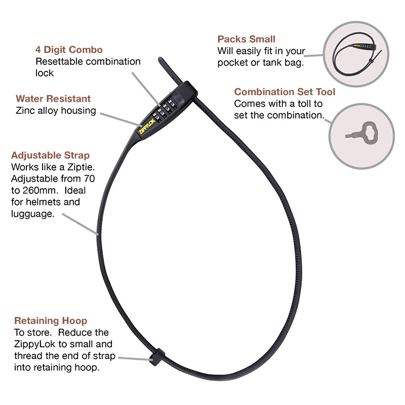 Rocky Creek ZIPPYLOCK Helmet & Luggage Locking Cable