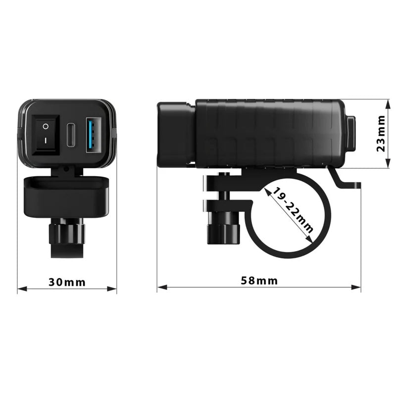 UA SAE to USB & USB-C Handlebar Mount Charger with LED Voltmeter