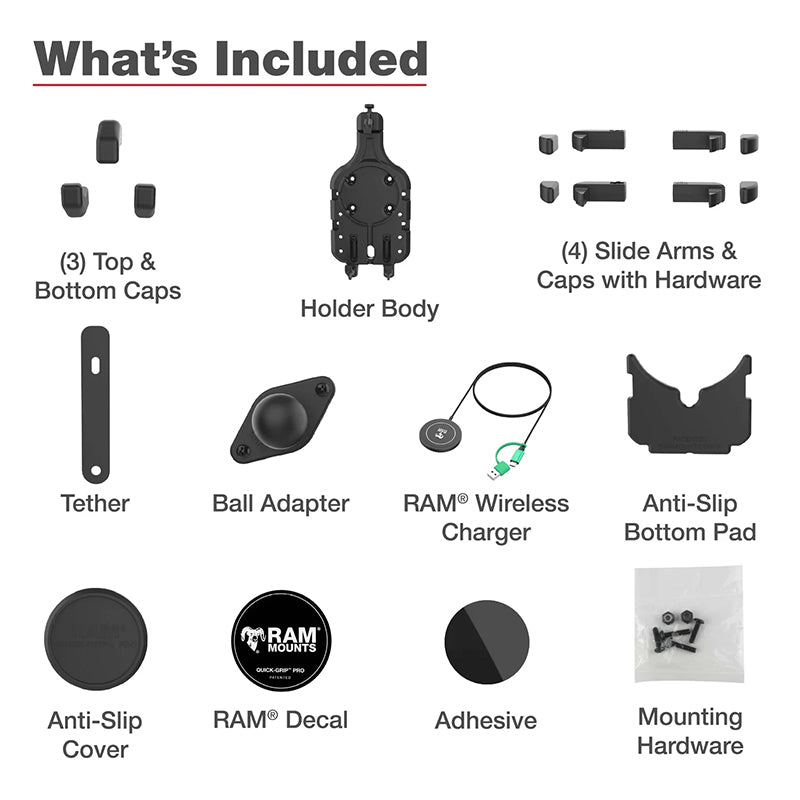RAM Quick-Grip Pro Phone Holder with 15W Qi2 Wireless Charger 1" Ball