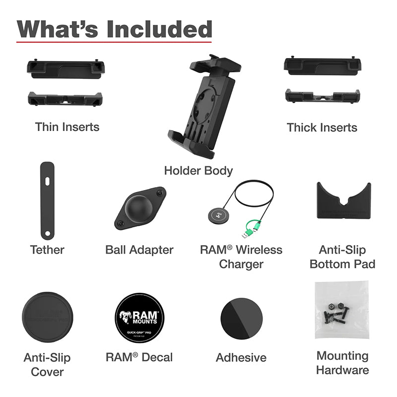 RAM Quick-Grip Pro XL Phone Holder with 15W Qi2 Charger 1" Ball