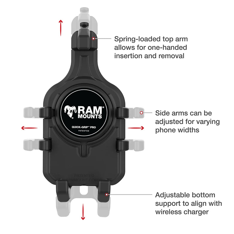 RAM Torque 19mm-25mm Handlebar Rail Quick Grip Pro Phone Kit 1" Ball