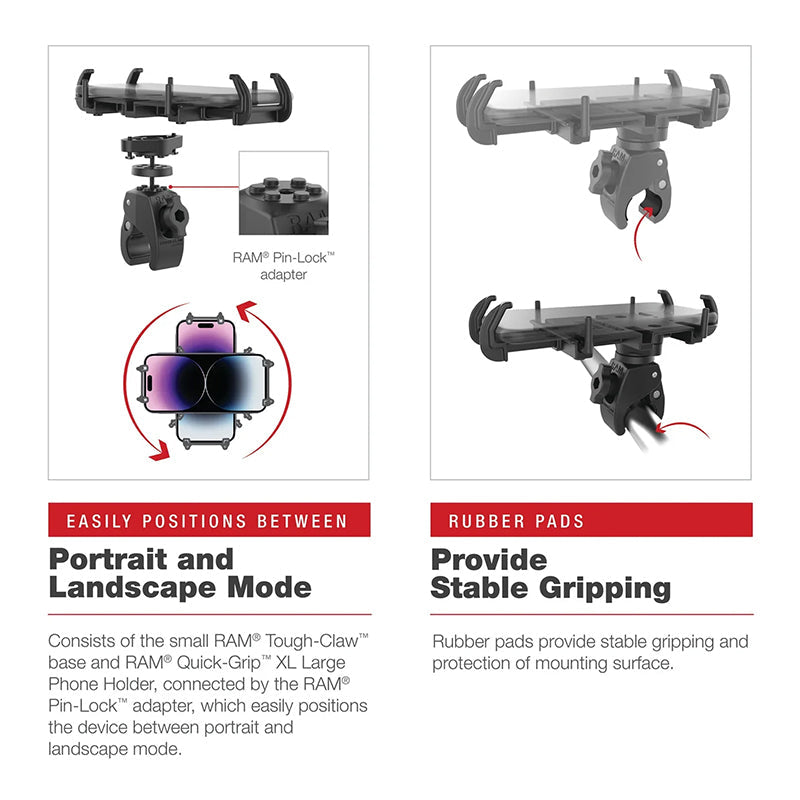 RAM Low Profile Tough-Claw Small Clamp with 2-Hole AMPS Diamond Plate