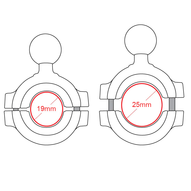 RAM Torque 19mm-25mm Handlebar & Rail Base 1" Ball