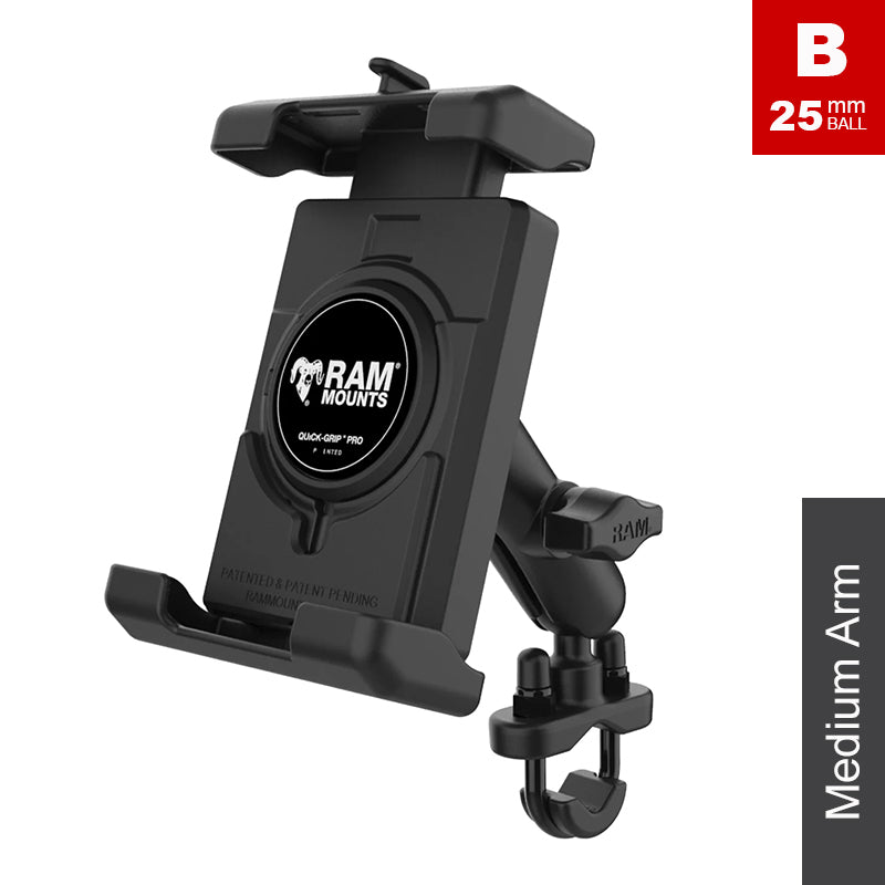 RAM 13-32mm U-Bolt Handlebar Rail Quick Grip Pro XL Phone Kit 1" Ball