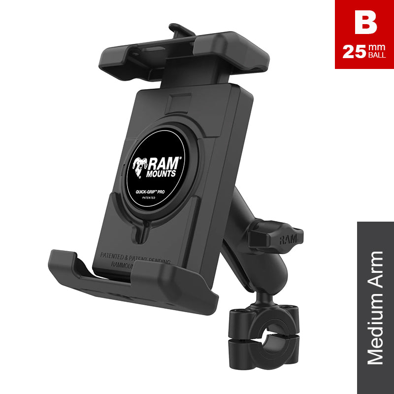 RAM Torque 19mm-25mm Handlebar Rail Quick Grip Pro XL Phone Kit 1" Ball