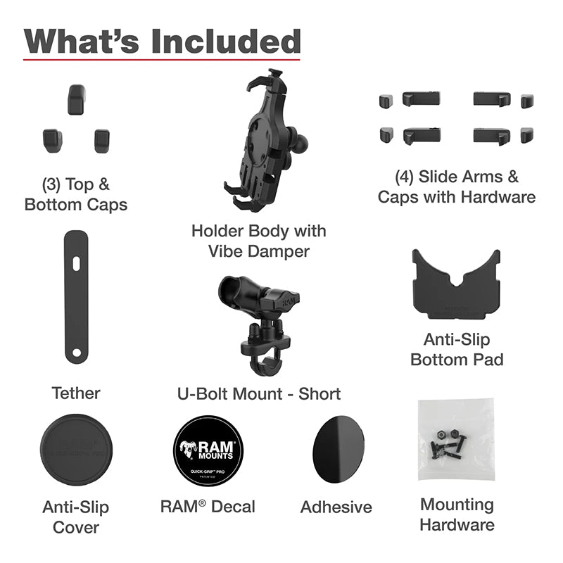 RAM U-Bolt Handlebar Quick-Grip Pro Vibration Damping Phone Kit 1" Ball