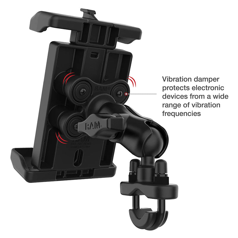 RAM U-Bolt Handlebar Quick-Grip Pro XL Vibration Damping Phone Kit & 15W Qi2 Charger 1" Ball