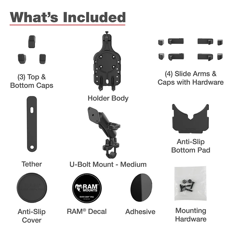 RAM U-Bolt Handlebar Rail Quick-Grip Pro Phone Holder Kit 1" Ball