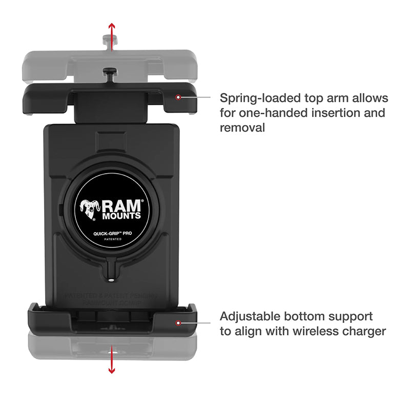 RAM Torque 19mm-25mm Handlebar Rail Quick Grip Pro XL Phone Kit 1" Ball