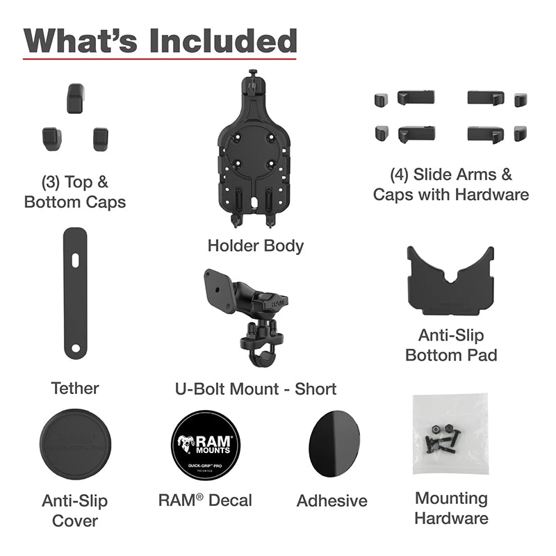 RAM U-Bolt Handlebar Rail Quick-Grip Pro Phone Holder Kit 1" Ball