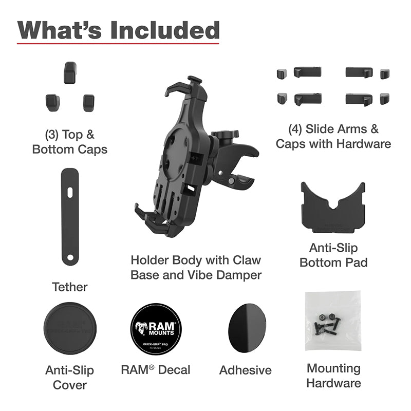 RAM Low Profile Tough-Claw Quick-Grip Pro Vibration Damping Phone Kit