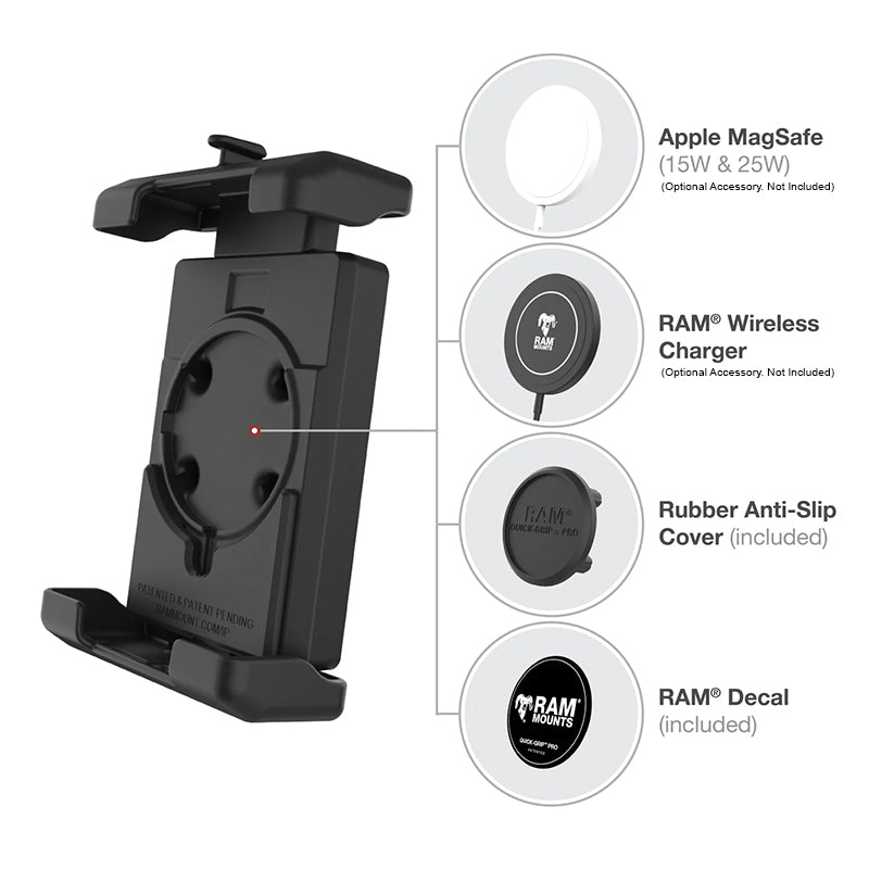 RAM 13-32mm U-Bolt Handlebar Rail Quick Grip Pro XL Phone Kit 1" Ball