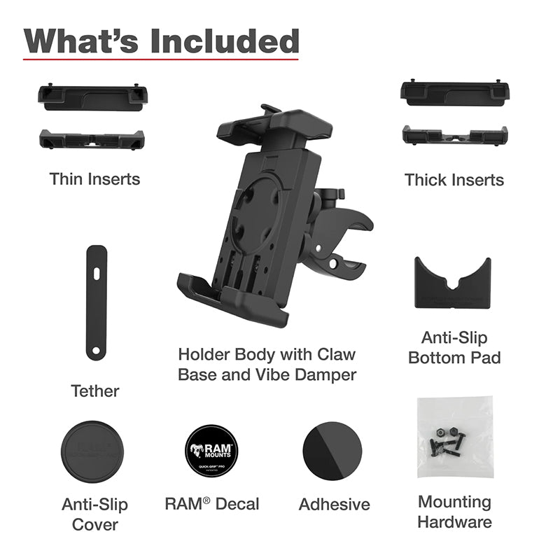 RAM Low Profile Tough-Claw Quick-Grip Pro XL Vibration Damping Phone Kit