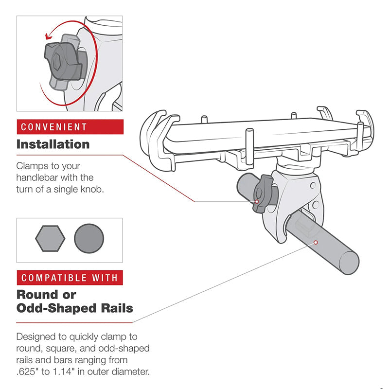 RAM Low Profile Tough-Claw Small Clamp with 2-Hole AMPS Diamond Plate